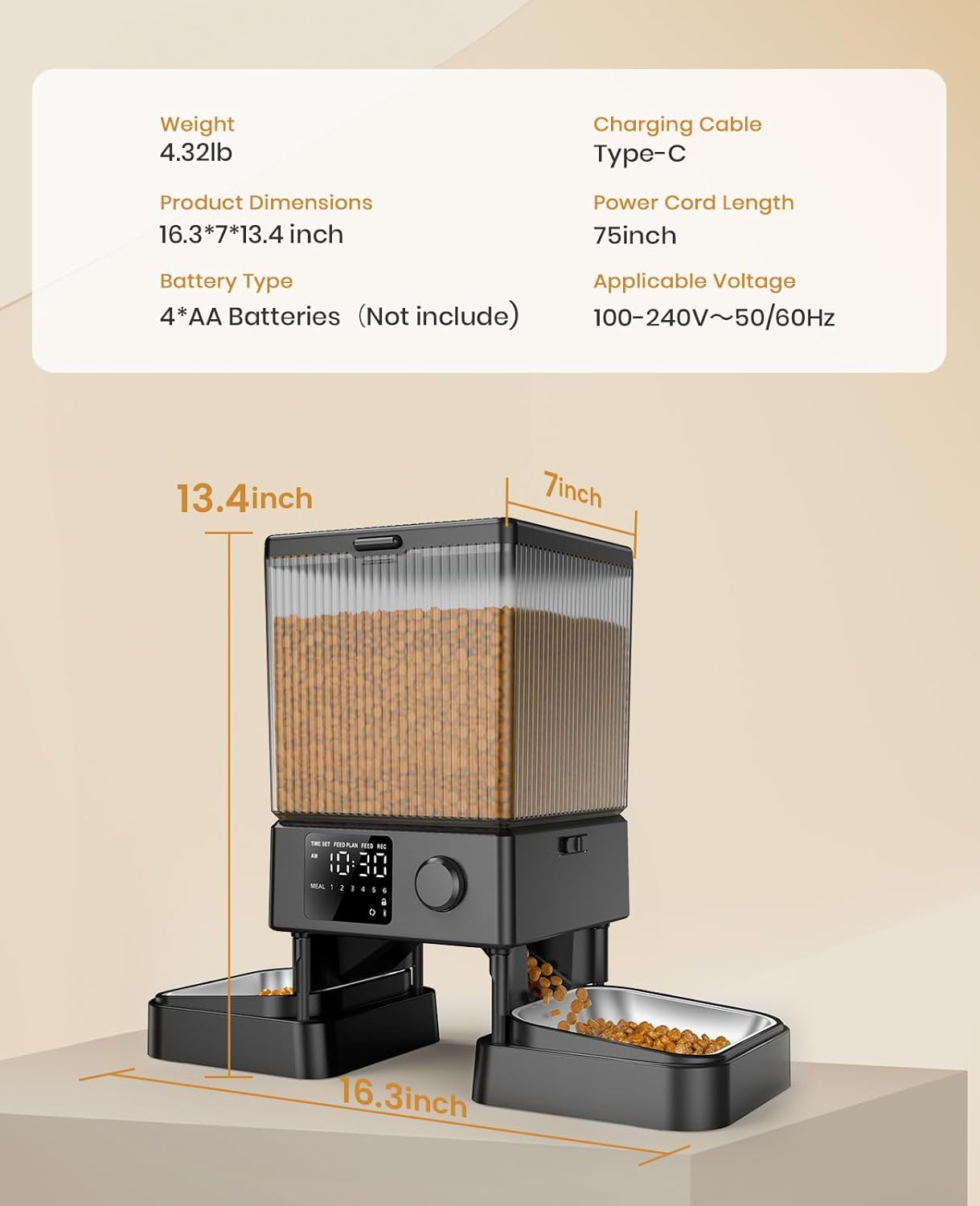 Automatic Cat Feeder for 2 Cats,  Automatic Cat Food Dispenser for Small Pets Indoor, Timed Cat Feeder for Dry Food