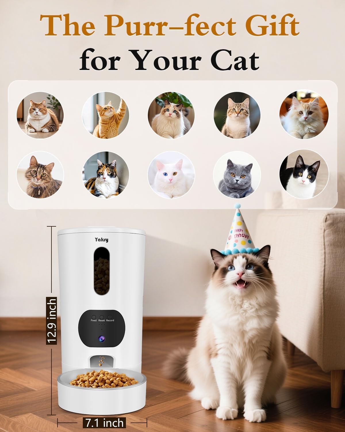 Yakry Automatic Cat Feeder with Camera - 5G WiFi Easy Setup App Control Cat Dry Food Dispenser with Stainless Steel Bowl, 17 Cups, HD 1080P Video with Night Vision for Small Pets Indoor