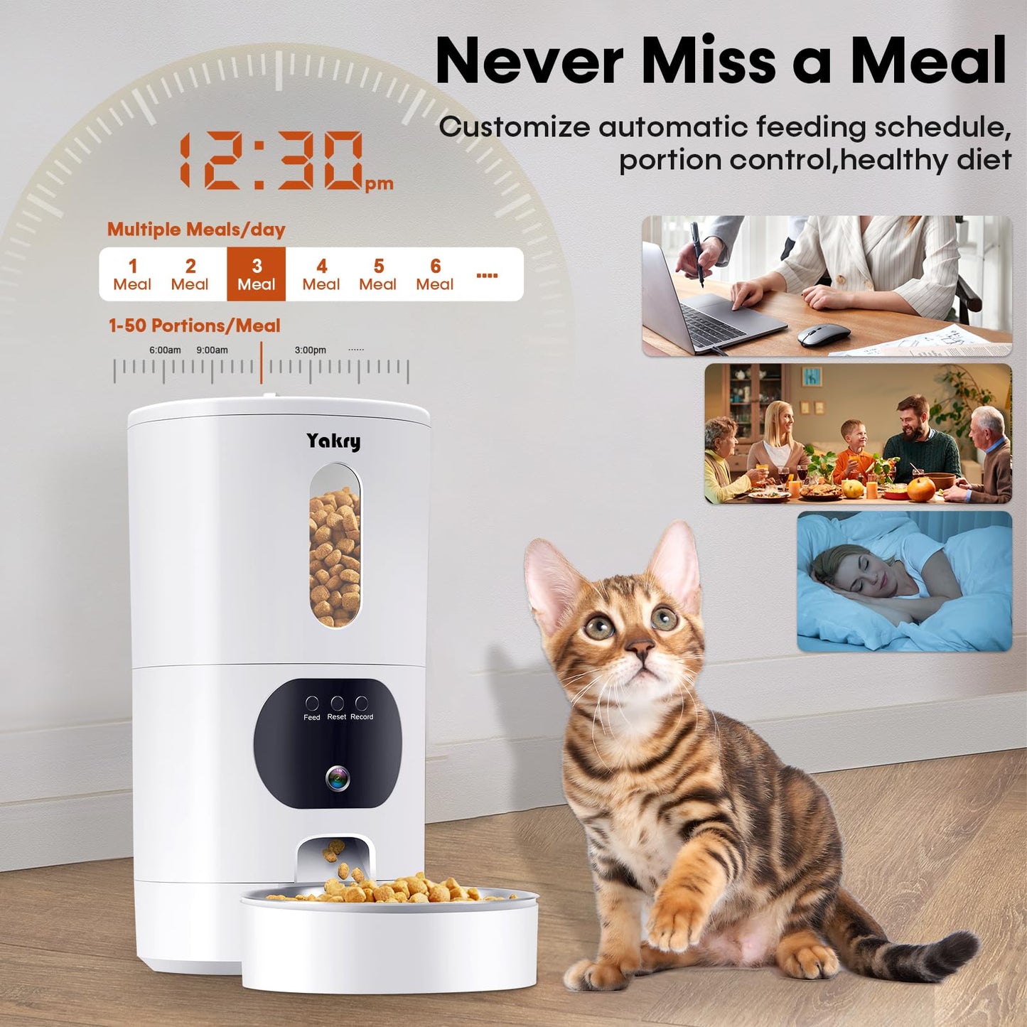 Automatic Cat Feeders Camera 5G: WiFi Easy to Clean Timed Smart Dog Food Dispenser 2-Way Audio Memory Function Pet Feeder HD 1080P Video Record APP Control Dry Food Clear Night Vision Yakry