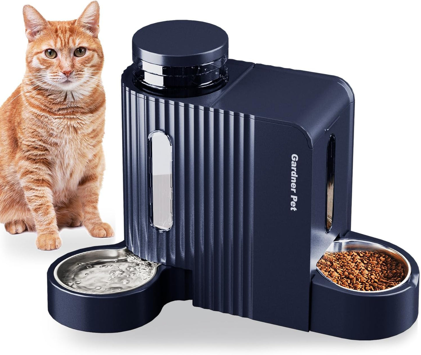 Pet Automatic Gravity Cat Food Feeder and Water Dispenser Stainless Steel Two-in-One Set Large Capacity Dispenser for Pets Dogs, Puppies, Kittens