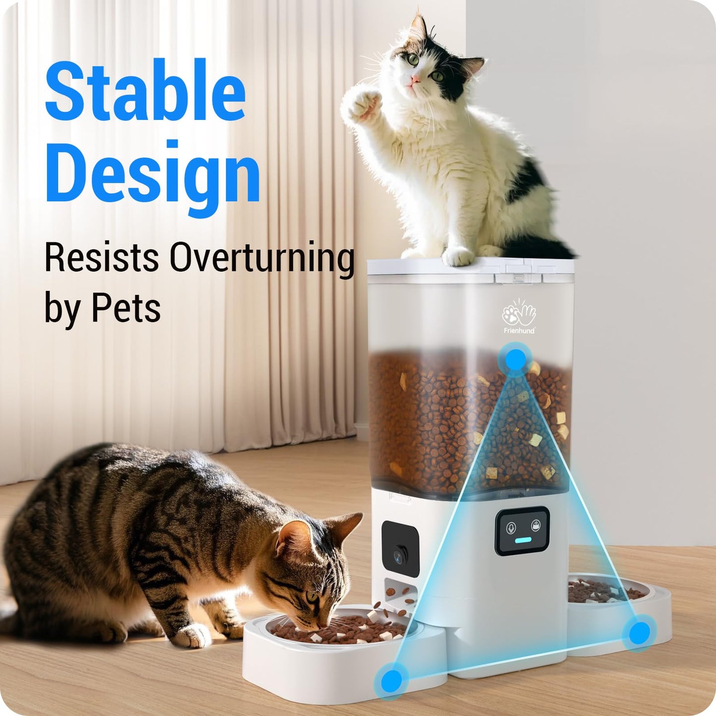 Frienhund Automatic Cat Feeder with Two HD Camera for 2 Cats: 7L Automatic Dog Feeder with Night Vision & Slow Feed, 5G WiFi Auto Cat Food Dispenser for Multiple Pet, Detachable for Cleaning - 29 Cup