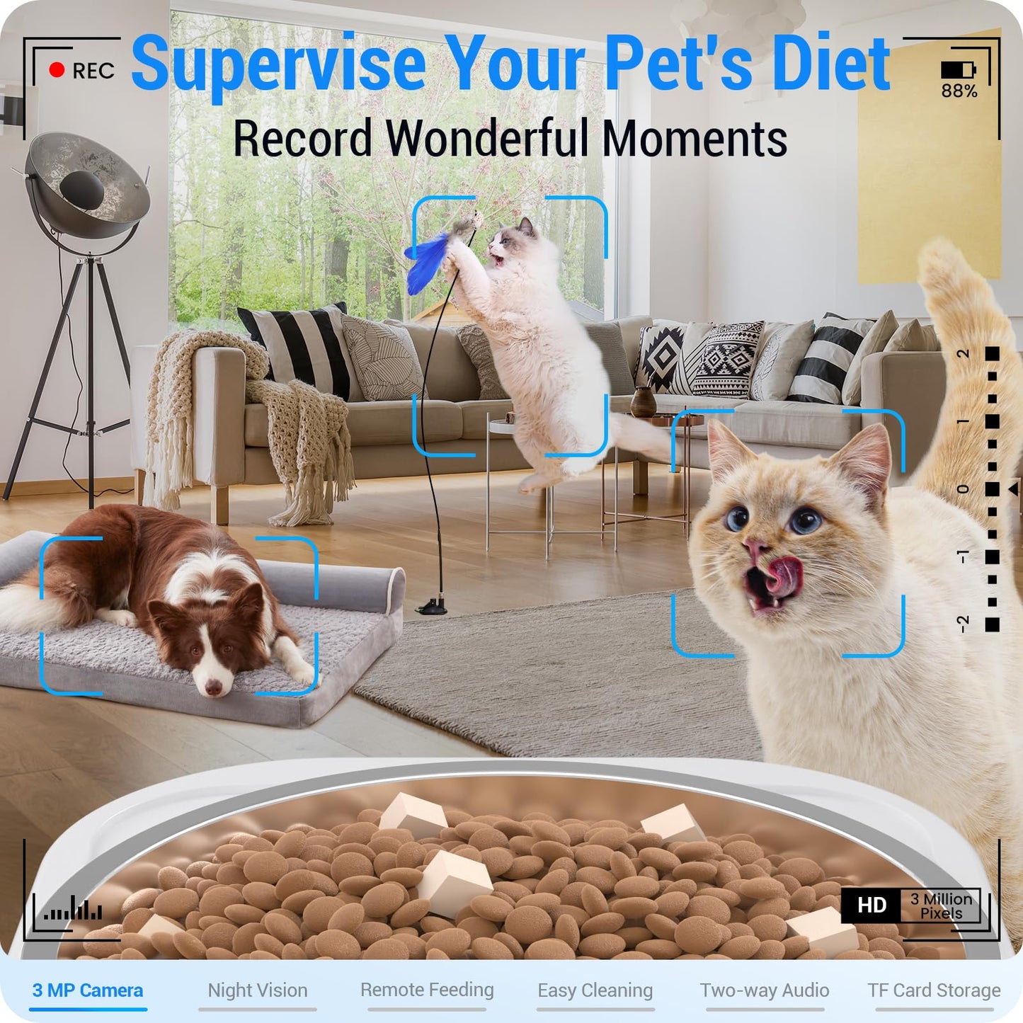 Frienhund Automatic Cat Feeder with Two HD Camera for 2 Cats: 7L Automatic Dog Feeder with Night Vision & Slow Feed, 5G WiFi Auto Cat Food Dispenser for Multiple Pet, Detachable for Cleaning - 29 Cup