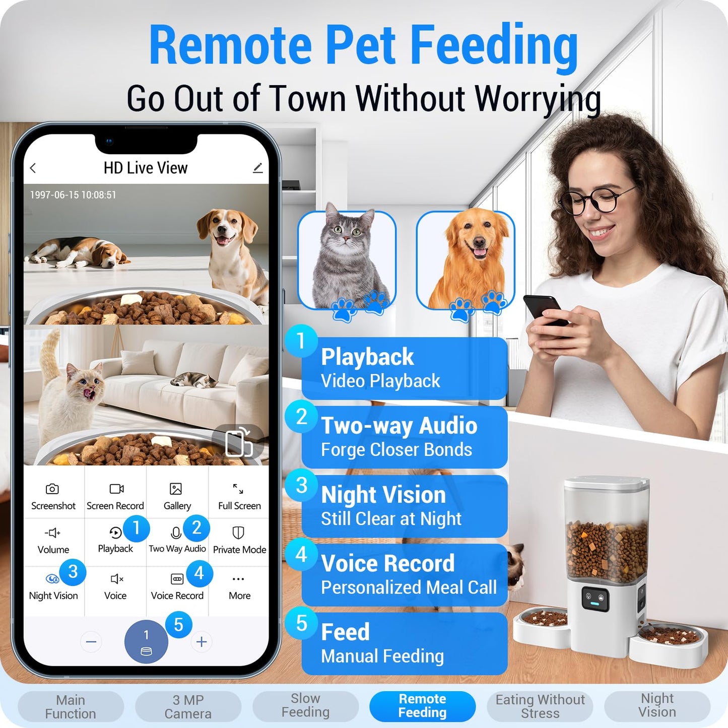 Frienhund Automatic Cat Feeder with Two HD Camera for 2 Cats: 7L Automatic Dog Feeder with Night Vision & Slow Feed, 5G WiFi Auto Cat Food Dispenser for Multiple Pet, Detachable for Cleaning - 29 Cup