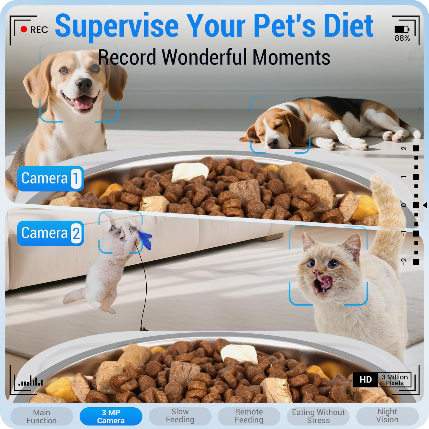 Frienhund Automatic Cat Feeder with Two HD Camera for 2 Cats: 7L Automatic Dog Feeder with Night Vision & Slow Feed, 5G WiFi Auto Cat Food Dispenser for Multiple Pet, Detachable for Cleaning - 29 Cup
