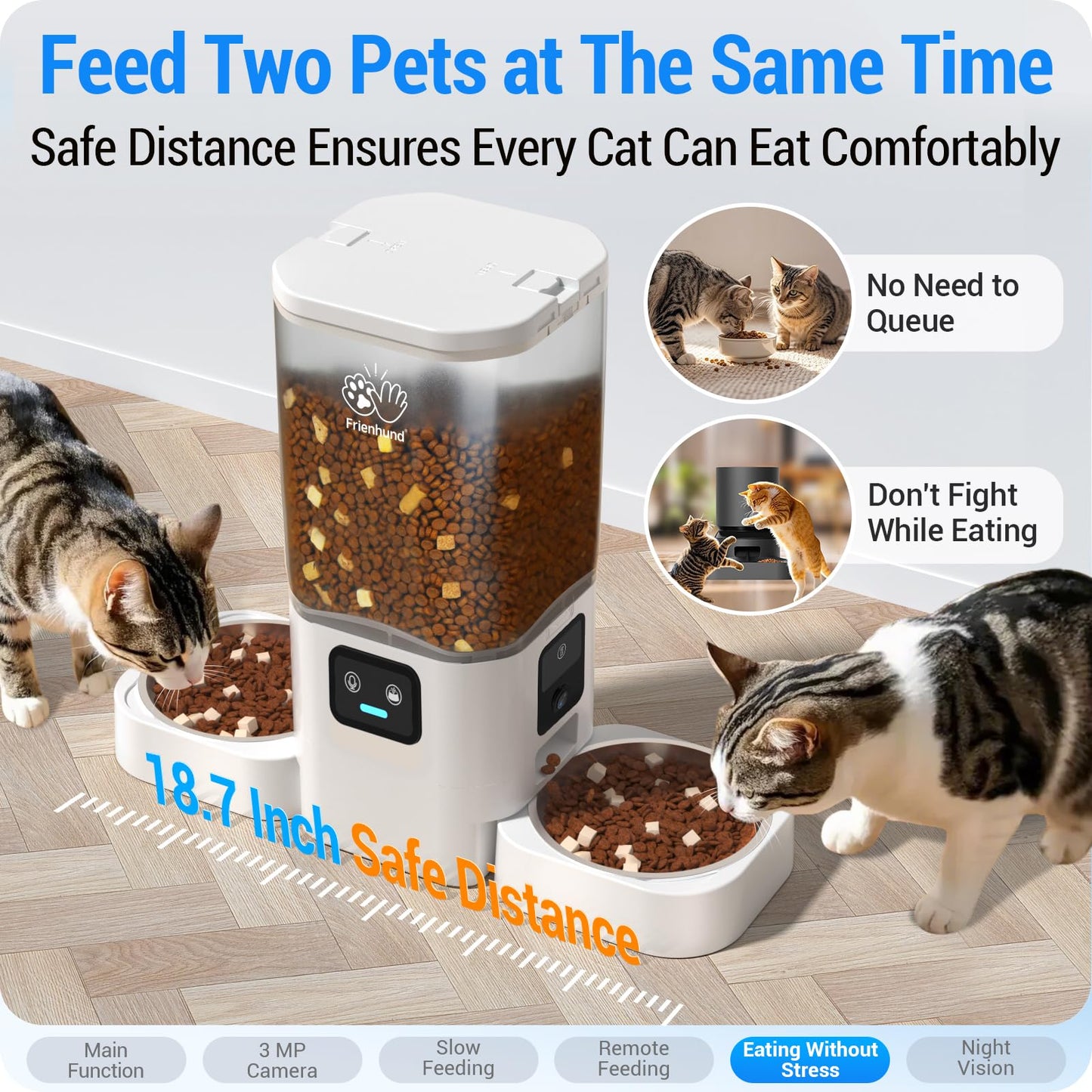 Frienhund Automatic Cat Feeder with Two HD Camera for 2 Cats: 7L Automatic Dog Feeder with Night Vision & Slow Feed, 5G WiFi Auto Cat Food Dispenser for Multiple Pet, Detachable for Cleaning - 29 Cup