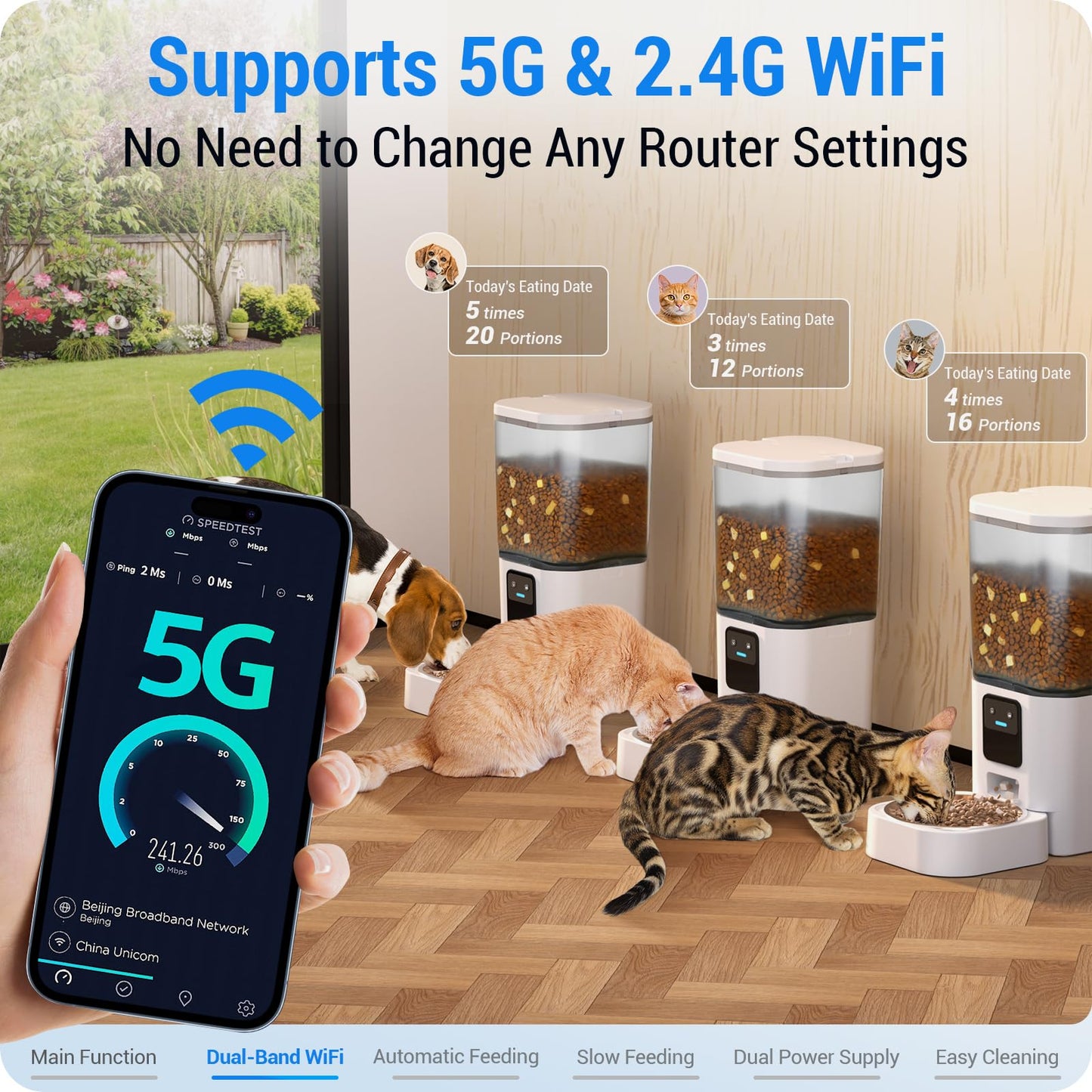 Frienhund Automatic Cat Feeder with Two HD Camera for 2 Cats: 7L Automatic Dog Feeder with Night Vision & Slow Feed, 5G WiFi Auto Cat Food Dispenser for Multiple Pet, Detachable for Cleaning - 29 Cup