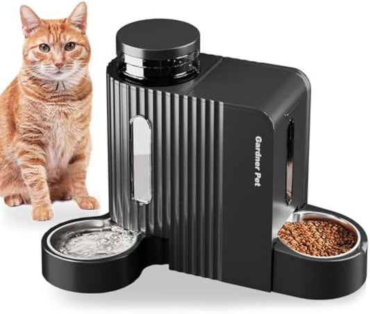 Pet Automatic Gravity Cat Food Feeder and Water Dispenser Stainless Steel Two-in-One Set Large Capacity Dispenser for Pets Dogs, Puppies, Kittens