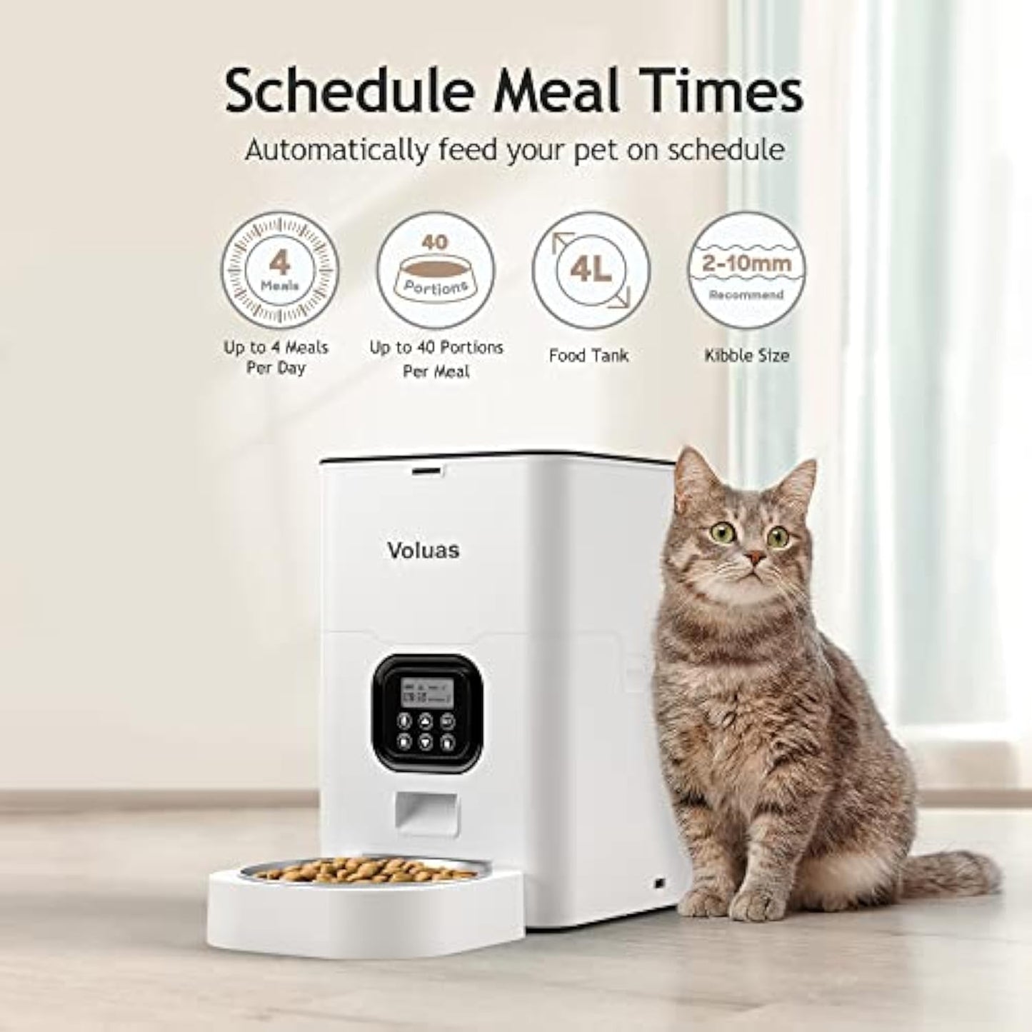 Automatic Cat Feeders - Timed Pet Feeder for Cats and Dogs with Dry Food Dispenser, Desiccant Bag, Programmable Portion Control, 4 Daily Meals, 10s Voice Recorder