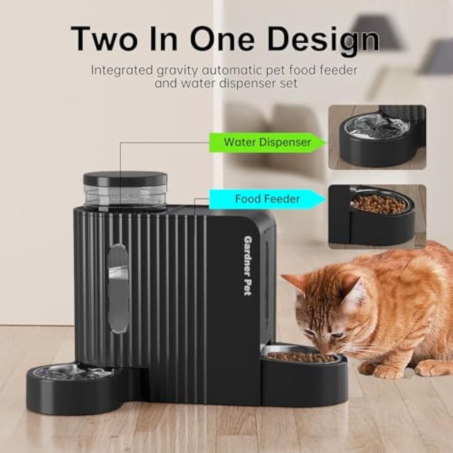 Pet Automatic Gravity Cat Food Feeder and Water Dispenser Stainless Steel Two-in-One Set Large Capacity Dispenser for Pets Dogs, Puppies, Kittens