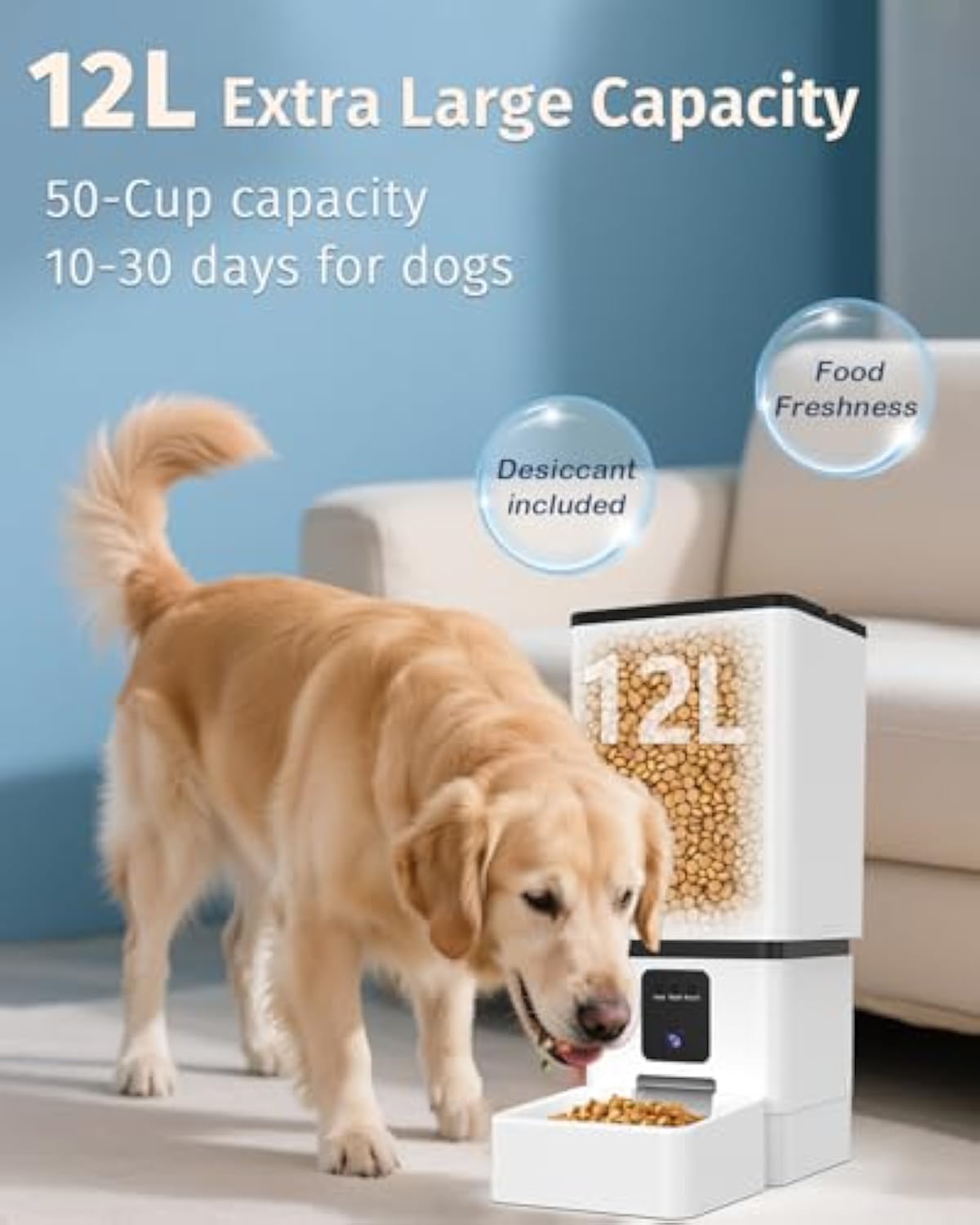 Automatic Dog Feeder Large Breed with Camera - 12L/50 Cups 5G WiFi App Control Dog Food Dispenser, Easy Setup, HD 1080P Video with Night Vision by Yakry
