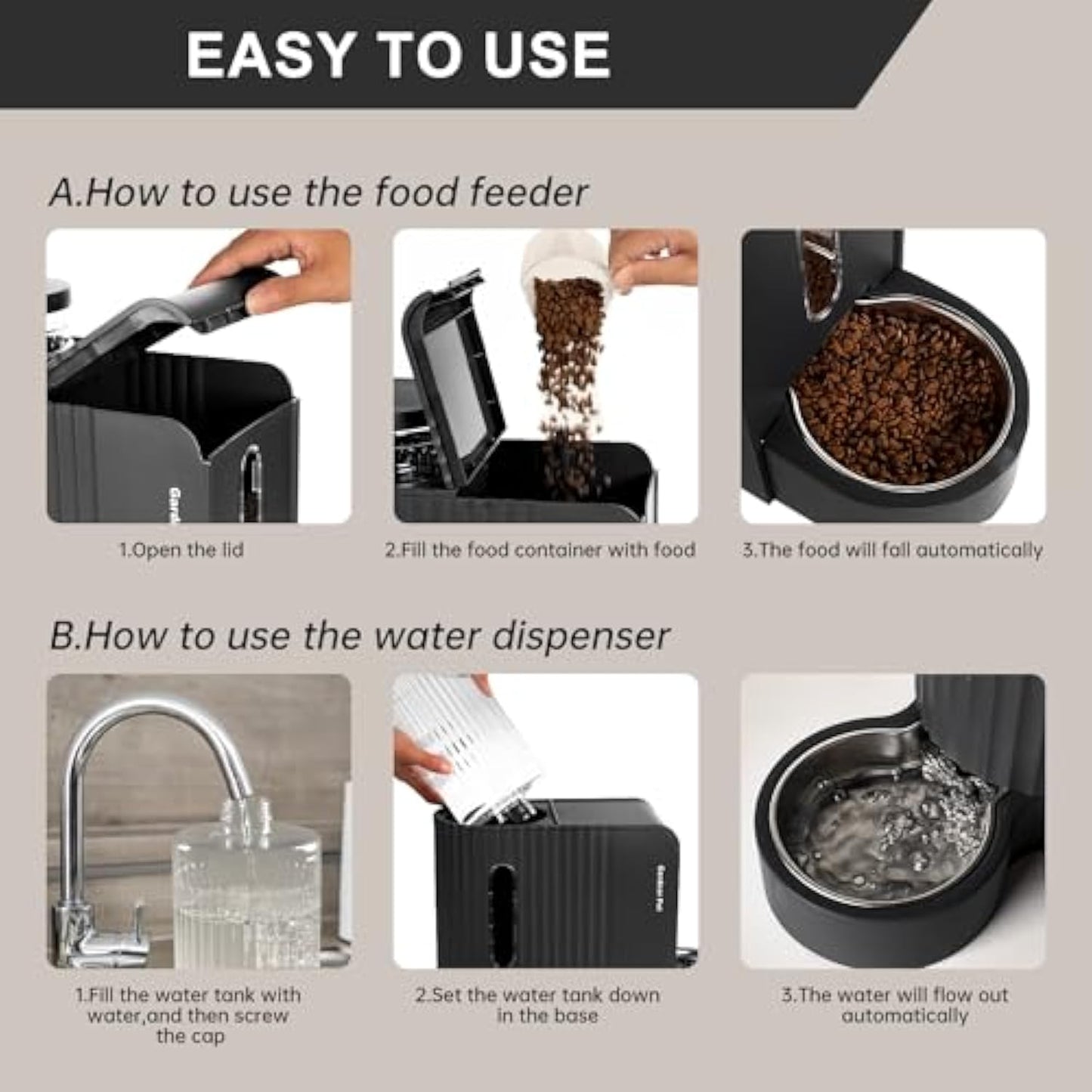 Pet Automatic Gravity Cat Food Feeder and Water Dispenser Stainless Steel Two-in-One Set Large Capacity Dispenser for Pets Dogs, Puppies, Kittens