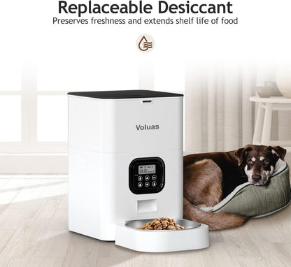 Automatic Cat Feeders - Timed Pet Feeder for Cats and Dogs with Dry Food Dispenser, Desiccant Bag, Programmable Portion Control, 4 Daily Meals, 10s Voice Recorder