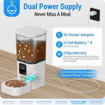 Frienhund Automatic Cat Feeder with Two HD Camera for 2 Cats: 7L Automatic Dog Feeder with Night Vision & Slow Feed, 5G WiFi Auto Cat Food Dispenser for Multiple Pet, Detachable for Cleaning - 29 Cup