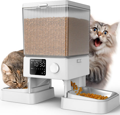 Automatic Cat Feeder for 2 Cats,  Automatic Cat Food Dispenser for Small Pets Indoor, Timed Cat Feeder for Dry Food