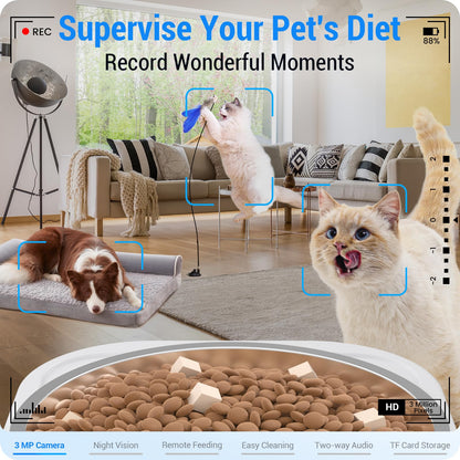 Frienhund Automatic Cat Feeder with Two HD Camera for 2 Cats: 7L Automatic Dog Feeder with Night Vision & Slow Feed, 5G WiFi Auto Cat Food Dispenser for Multiple Pet, Detachable for Cleaning - 29 Cup