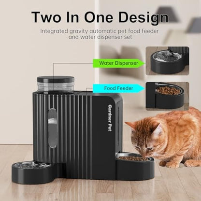 Pet Automatic Gravity Cat Food Feeder and Water Dispenser Stainless Steel Two-in-One Set Large Capacity Dispenser for Pets Dogs, Puppies, Kittens
