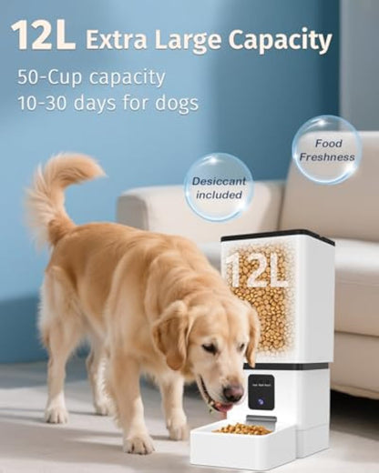 Automatic Dog Feeder Large Breed with Camera - 12L/50 Cups 5G WiFi App Control Dog Food Dispenser, Easy Setup, HD 1080P Video with Night Vision by Yakry