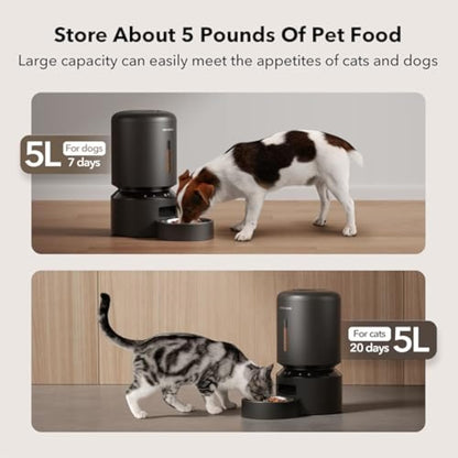 Automatic Cat Feeder, 5G WiFi Automatic Dog Feeder with Freshness Preservation,  Timed Cat Feeder with Low Food Sensor, Up to 10 Meals Per Day, Granary Pet Feeder for Cats